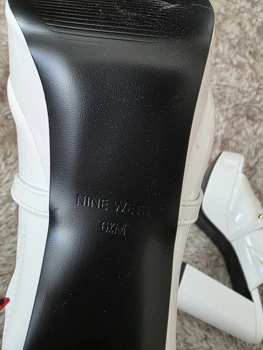 Nine West Relee White Rounded Open Toe‎ Chain Detail Platform Heels Women's 6.5